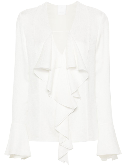 Givenchy Womens White V-neck Ruffle-trim Silk Blouse In White