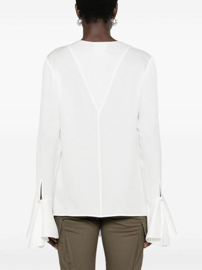 Givenchy Womens White V-neck Ruffle-trim Silk Blouse In White