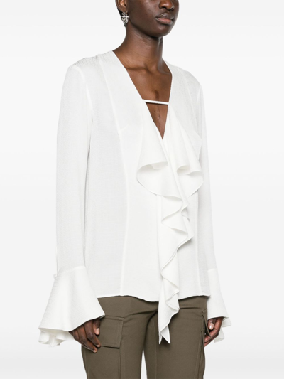 Givenchy Womens White V-neck Ruffle-trim Silk Blouse In White
