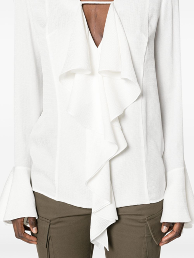 Givenchy Womens White V-neck Ruffle-trim Silk Blouse In White