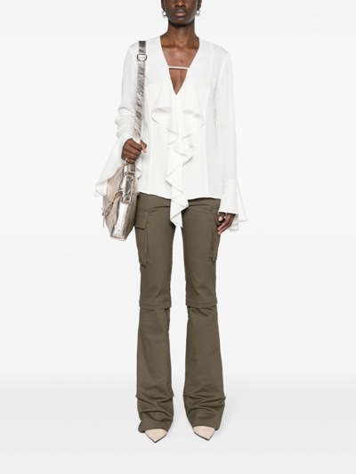 Givenchy Womens White V-neck Ruffle-trim Silk Blouse In White