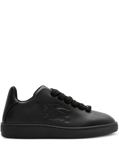 Shop Burberry Box Leather Sneakers In Black