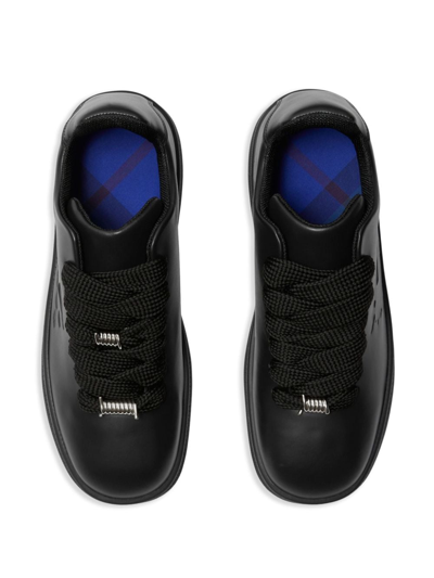 Shop Burberry Box Leather Sneakers In Black