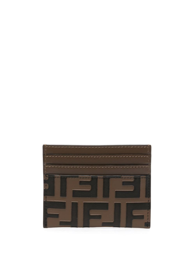 Shop Fendi Ff Diamonds Leather Card Case In Brown