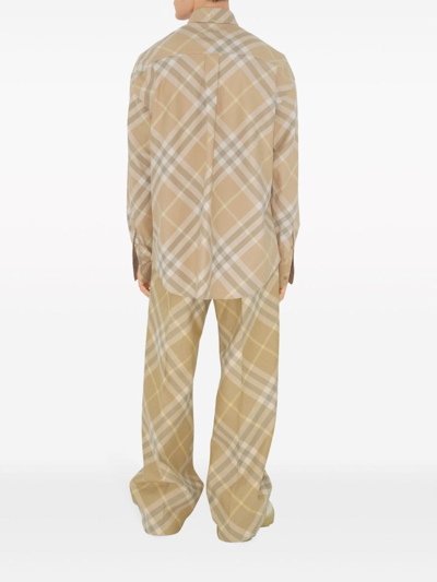 Burberry Men Beige Shirt With Button-down Collar And Check Motif In Cotton Man In Beige