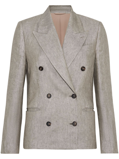 Shop Brunello Cucinelli Linen Double-breasted Jacket In Beige