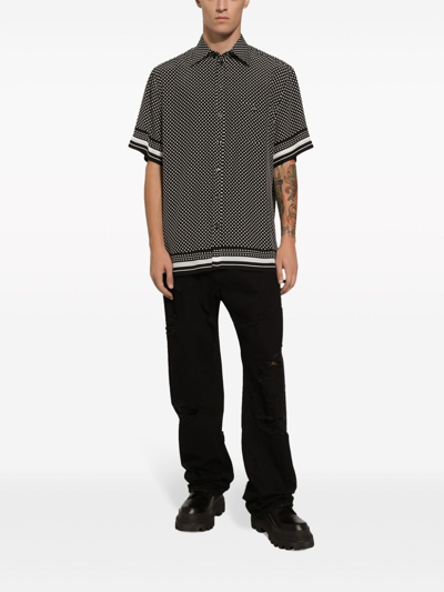 Shop Dolce & Gabbana Dots Print Silk Shirt In Black