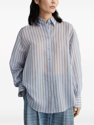 Shop Brunello Cucinelli Cotton And Silk Blend Shirt In Blue