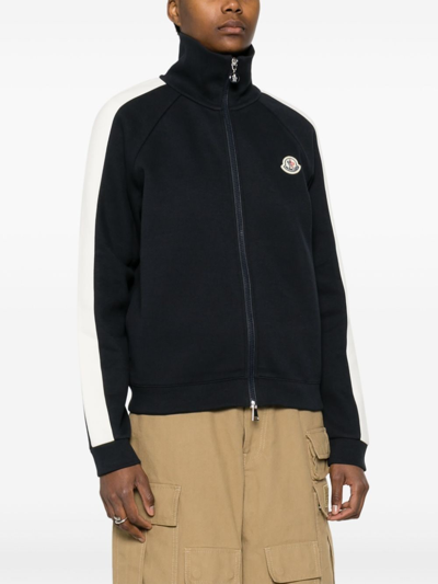 Moncler Piqué-weave Zipped Sweatshirt In Blue