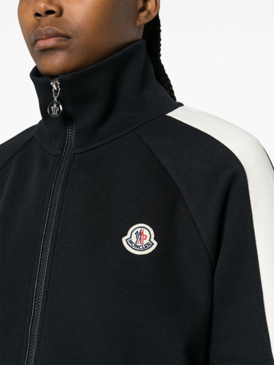 Moncler Piqué-weave Zipped Sweatshirt In Blue