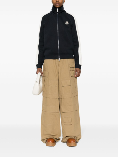 Moncler Piqué-weave Zipped Sweatshirt In Blue