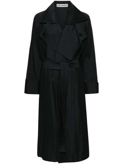 Shop Issey Miyake Linen Blend Belted Trench Coat In Black