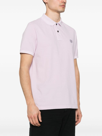 Shop Stone Island Logo Cotton Polo Shirt In Pink