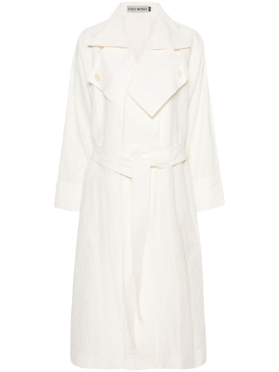 Shop Issey Miyake Linen Belted Trench Coat In White