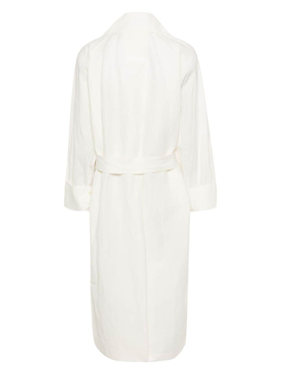 Shop Issey Miyake Linen Belted Trench Coat In White