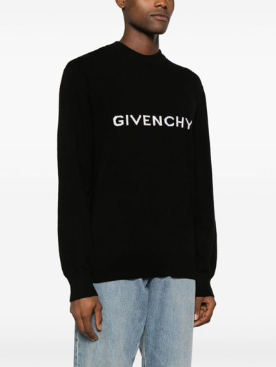 Shop Givenchy Logo Wool Crewneck Sweater In Black