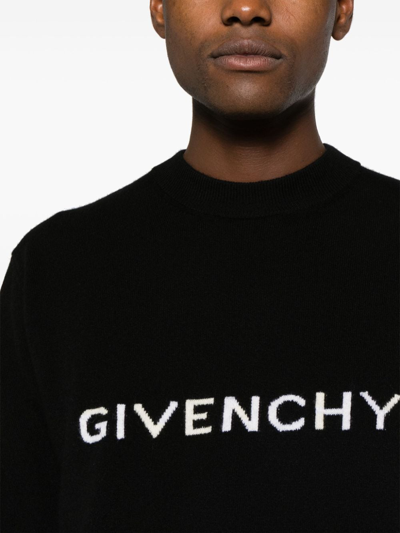 Shop Givenchy Logo Wool Crewneck Sweater In Black