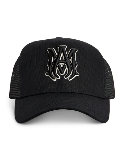 Shop Amiri Embroidered Ma Logo Trucker Cap In Black