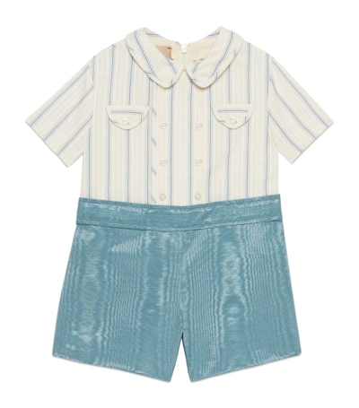 Shop Gucci Kids Striped Playsuit (0-12 Months) In Blue