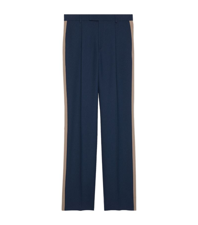 Shop Gucci Cotton Velvet-stripe Trousers In Blue