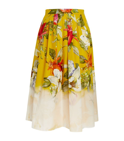 Shop Marina Rinaldi Floral Pleated Midi Skirt In Yellow