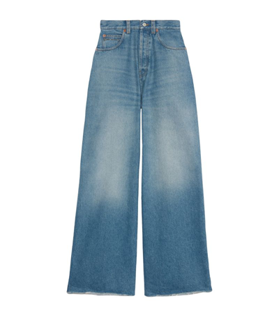 Shop Gucci Horsebit-detail Wide-leg Jeans In Blue