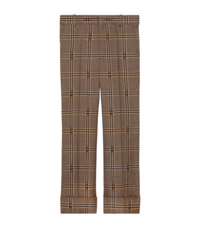 Shop Gucci Wool Horsebit Check Tailored Trousers In Brown