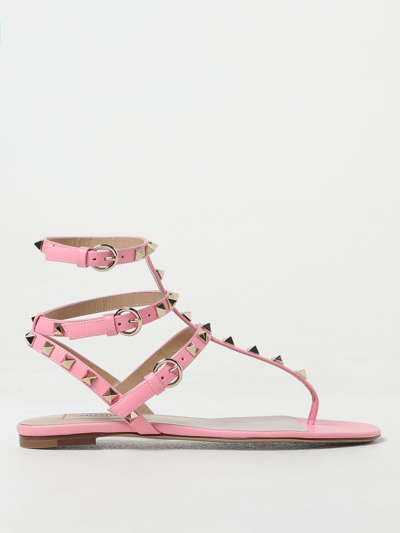 Shop Valentino Rockstud Sandals In Nappa With All-over Studs In 粉色
