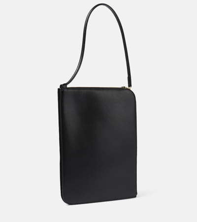 Shop Totême Slim Small Leather Tote Bag In Black