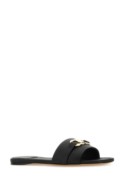 Ferragamo 'leah' Black Sandals With Gancini Plate On Front In Black