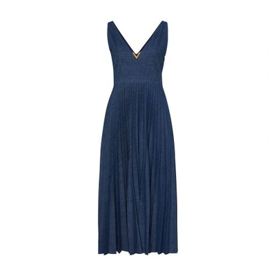 Shop Valentino Denim Maxi Dress In Medium_blue_denim