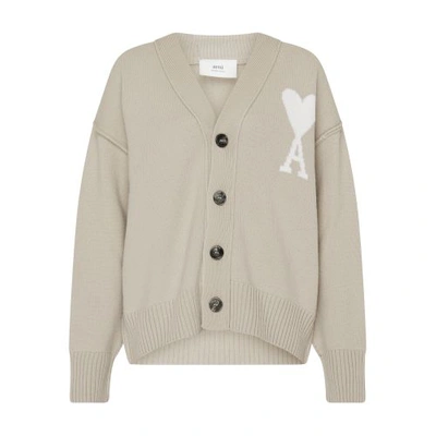 Shop Ami Alexandre Mattiussi Ami De Caur Cardigan In Light_beige_off_white