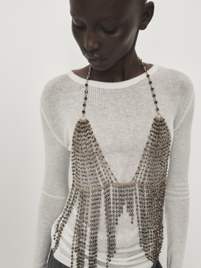 Shop Massimo Dutti Chain Top With Beads In Gold