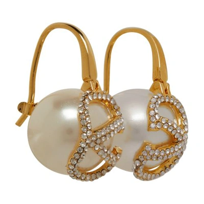 Shop Valentino Vlogo Signature Pearl Earrings In Oro_18_cream_crystal