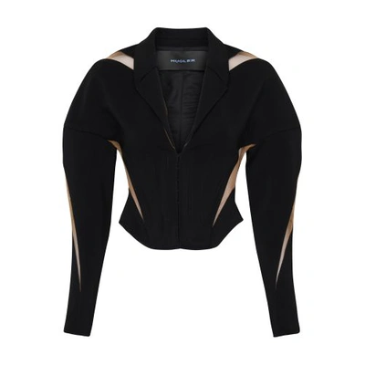 Shop Mugler Bi-material Mesh Spiral Jacket In Black_nude01