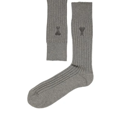 Shop Ami Alexandre Mattiussi Ami De Coeur Plain Socks In Heather_grey