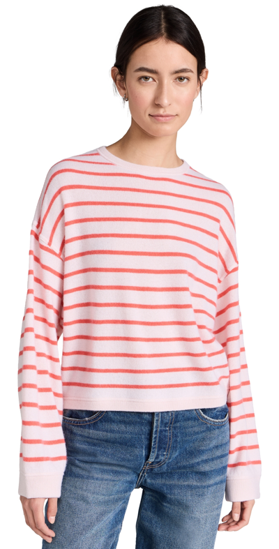 Shop White + Warren Cashmere Drop Shoulder Striped Sweatshirt Pink Sand/rugby Red