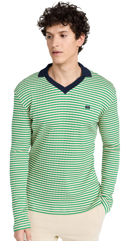 Shop Wales Bonner Sonic Polo Ivory And Green