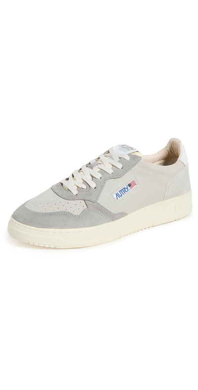 Shop Autry Mixed Suede Medalist Low Sneakers Mix Suede Grey/cream