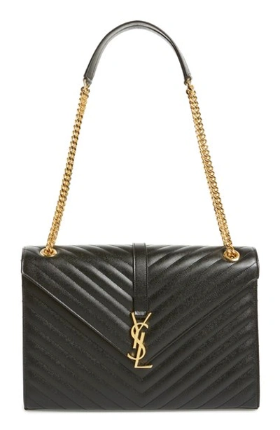 Shop Saint Laurent 'large Monogram' Grained Leather Shoulder Bag In Nero/ Gold Hdwr