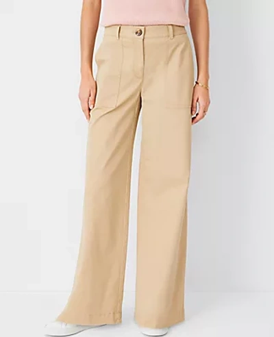 Shop Ann Taylor Petite At Weekend Wide Leg Chino Pants In Baguette