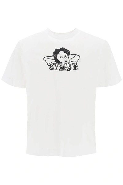 Shop Simone Rocha T Shirt Stampa Angel Baby In White