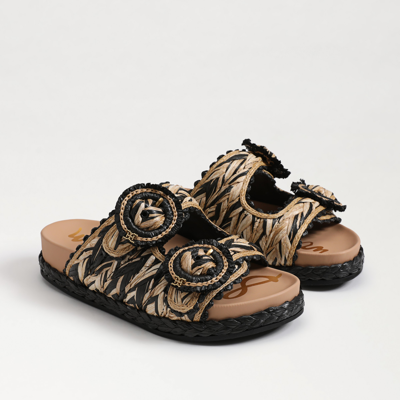 Shop Sam Edelman Reina Slide Footbed Sandal Black/natural Raffia In Multi