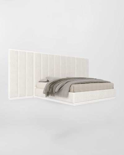 Shop Casa Ispirata Colonna Extended Panel Upholstered Queen Bed In Lino Bianco