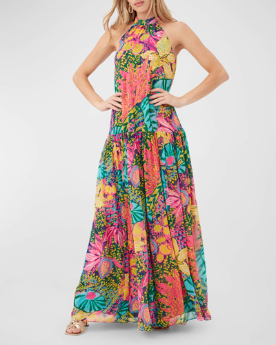 Shop Trina Turk Kissimmee Floral-print Halter Maxi Dress In Multi