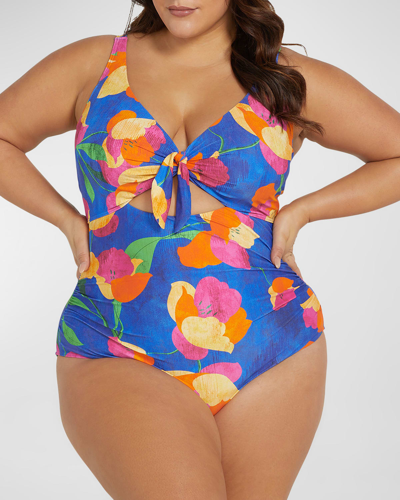 Shop Artesands Plus Size Au Contraire Cezanne One-piece Swimsuit In Blue