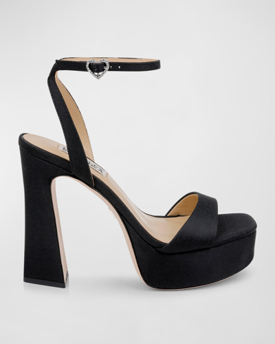 Shop Badgley Mischka Caia Crystal Heart Platform Sandals In Black