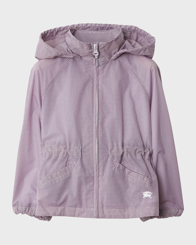 Shop Burberry Girl's Dhalia Wind-resistant Hooded Jacket In Muted Lilac
