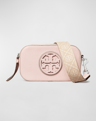 Shop Tory Burch Miller Mini Zip Leather Crossbody Bag In Pale Pink