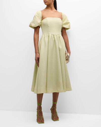 Shop Mestiza New York Odette Off-shoulder Jacquard Midi Dress In Green Ivory